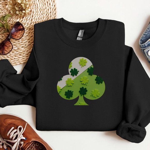 Shamrock Sweatshirt for Saint Patrick Day Color Black Green Clover - Picture 3 of 8